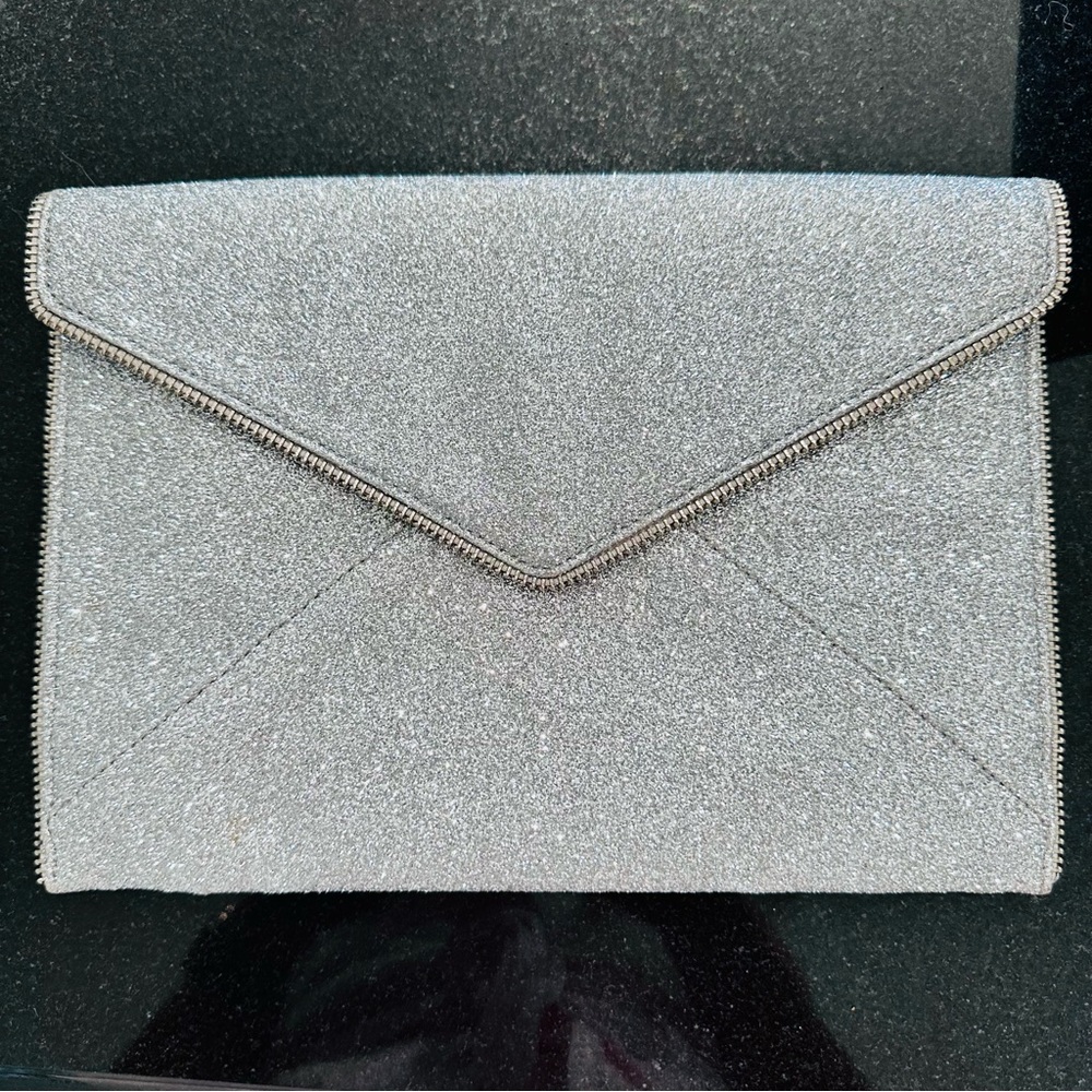 Rebecca Minkoff Silver Glitter Leo Clutch EUC - Picture 11 of 17